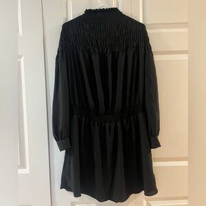 1. State Elegant Black Gathered Long Sleeve Dress